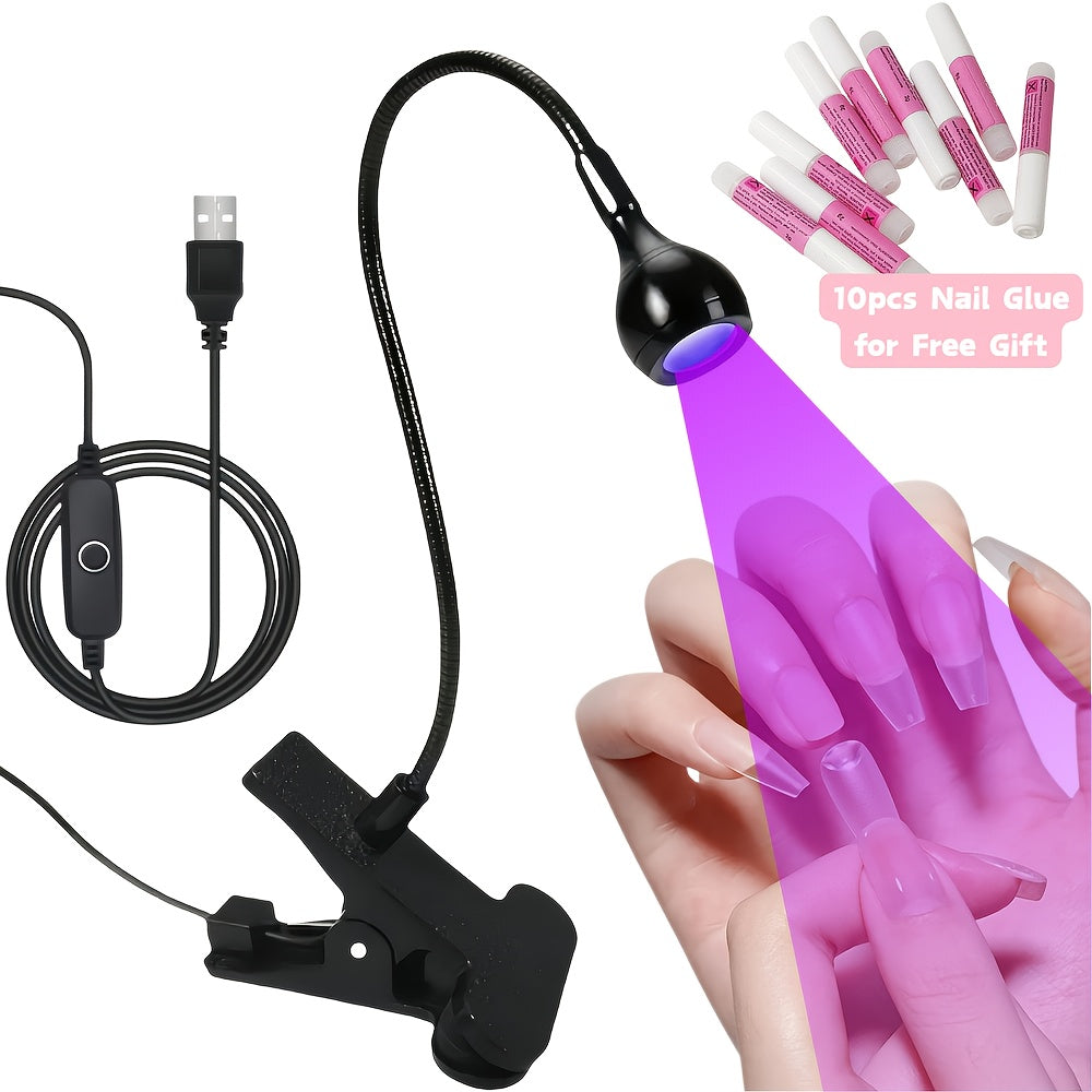 TEMU Led Nail Dryer | With 10pcs Nail Glue For Free Gift |flexible Metal Tube | Clip- For Manicure & Pedicure | Lighting | Ideal For Home Use |