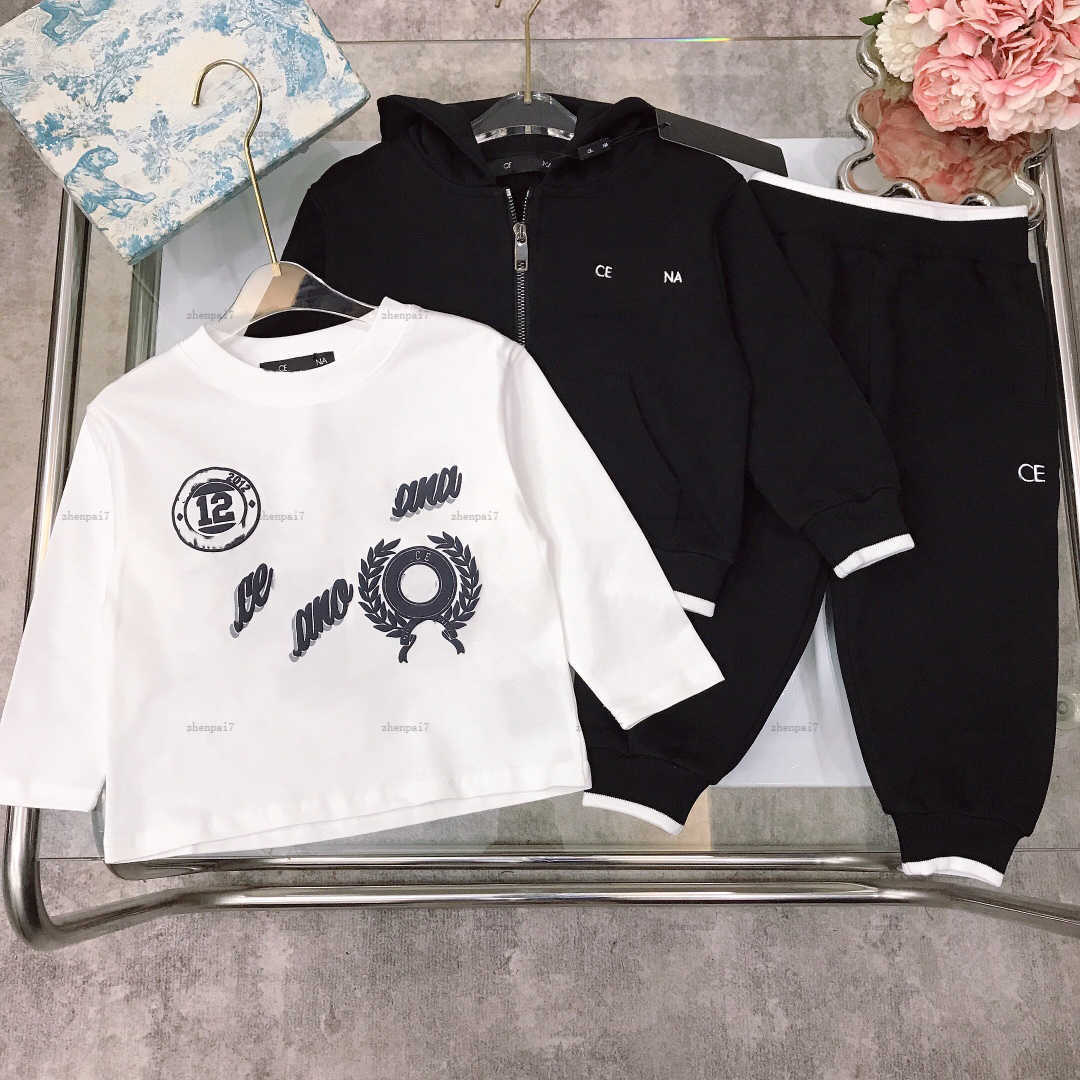 Top baby Coat set Black design Tracksuits Kids designer Clothes Autumn Short-sleeved T-shirt jacket and sports pants A00X26N268
