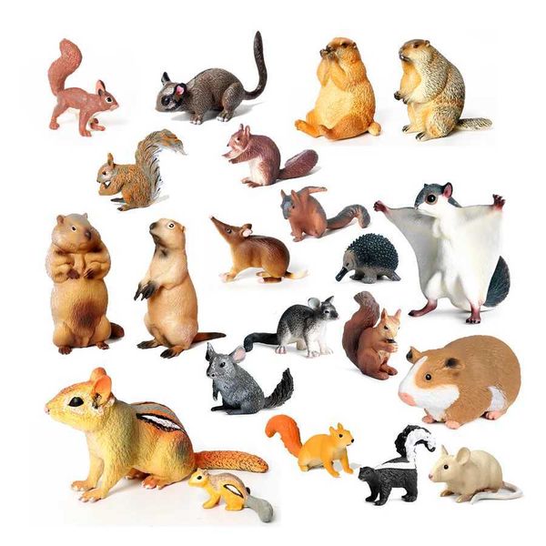 Other Toys Simulation Wild Rodent Mole Opossum Chipmunk Marmot Guinea-pig Flying Squirrel Mouse Animal Model Decoration Figurines ToysL486