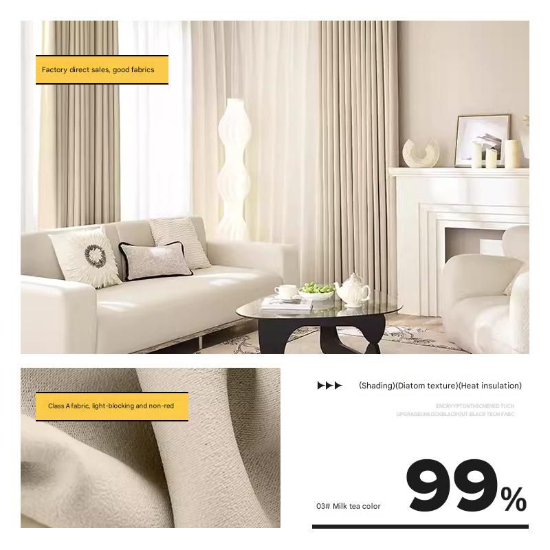 T0521 full blackout chenille Shaoxing curtain fabric wholesale non-coated non-red cream style bedroom insulation curtain finished product