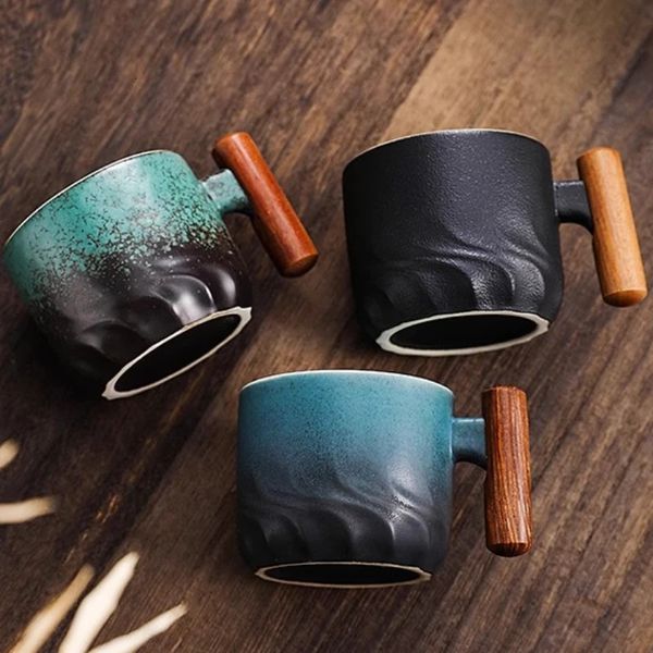 Creative Handmade requintado copo de café vintage com maçaneta de madeira copos de caneca canecas Drinkware Kitchen Dining Bar Home 241226