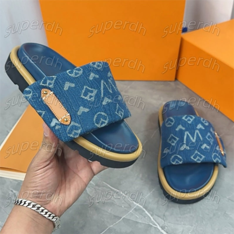 Designer Sliders Women Men Pool Pillow slippers Flat Comfort Mules Slides Fashion Classic Prints Embossed Summer Sandals Black Grey vintage Beach Sh