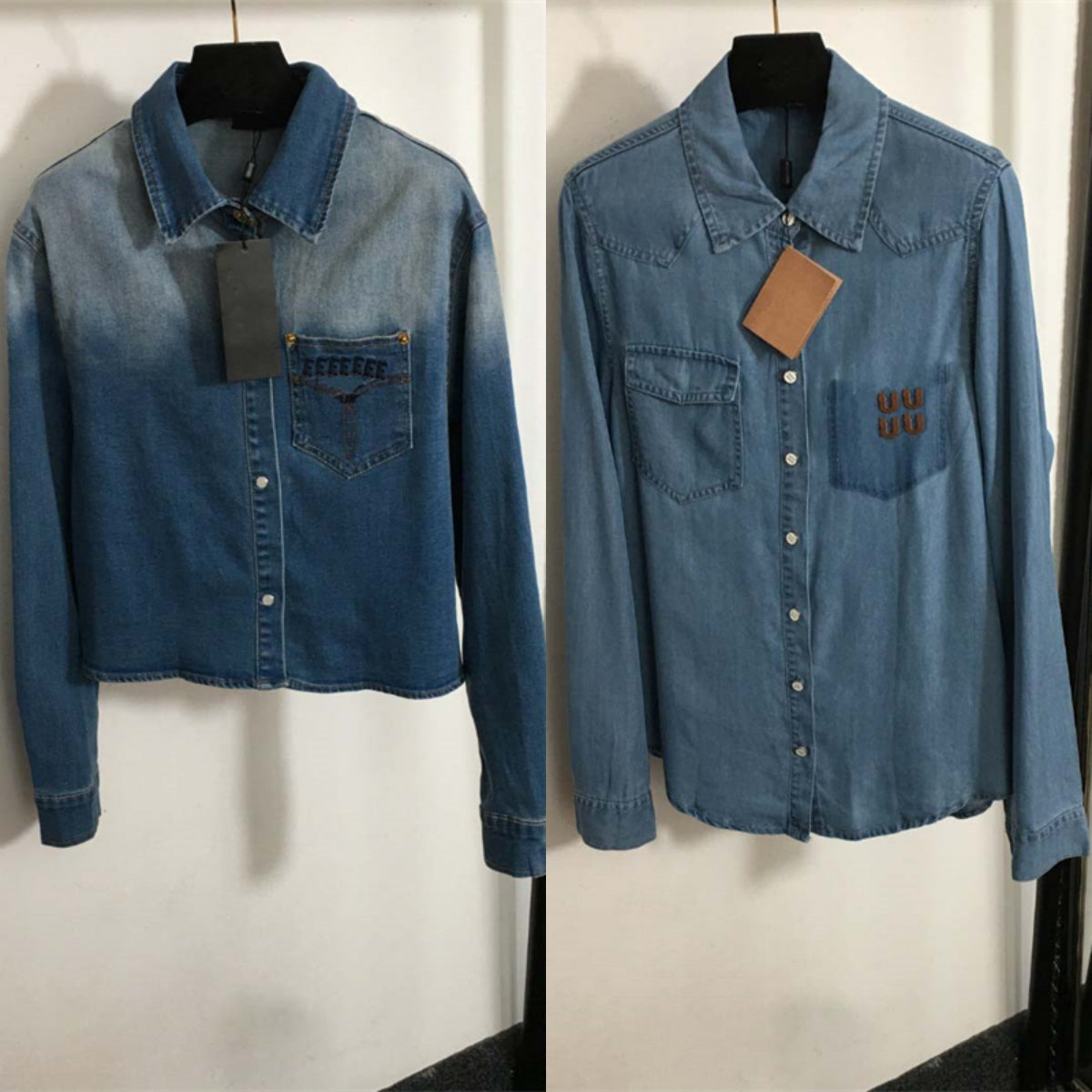 Gradient Denim Shirts Jackets Embroidery Letter Long Sleeve Blouses Autumn Designer Women Jean Coats Casual Blouses