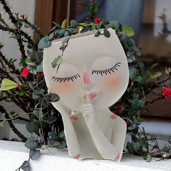 1pc Mini Face Head Planters Succulent Plant Flower Pot Resin Flowerpot Resin Cactus Planters Garden Decor Creative Gift 240808