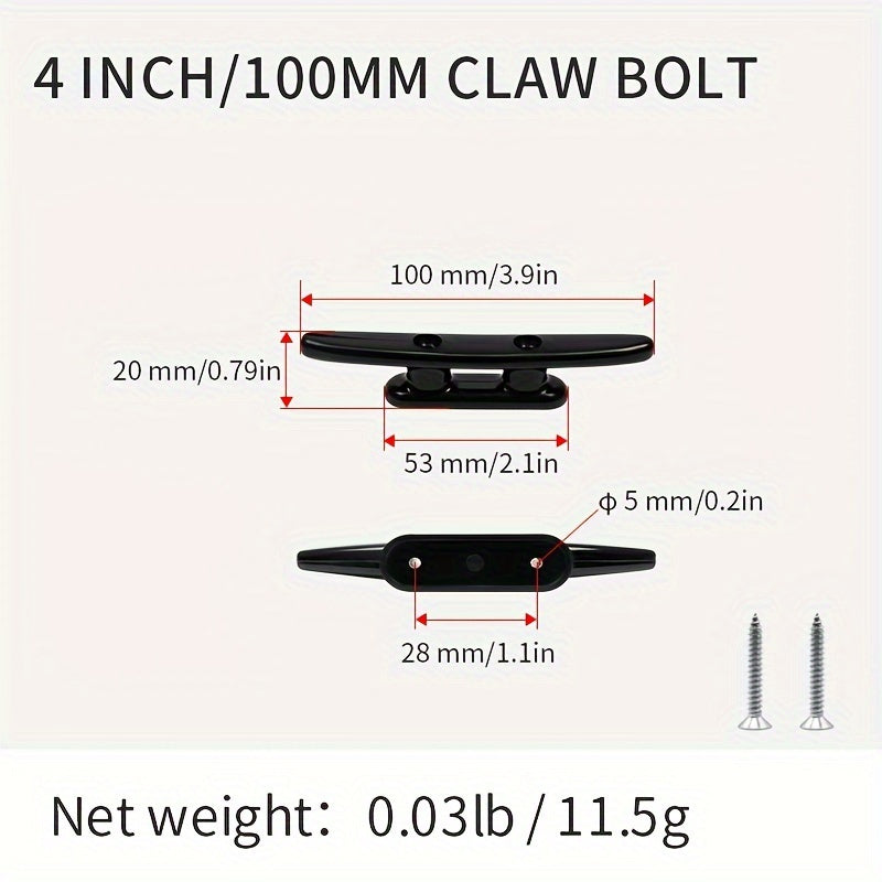 TEMU Koetsu 3-4-6-8-10 Inch Black Nylon 2-hole Cleat For Docking, Kayak, Marine And Nautical Decor