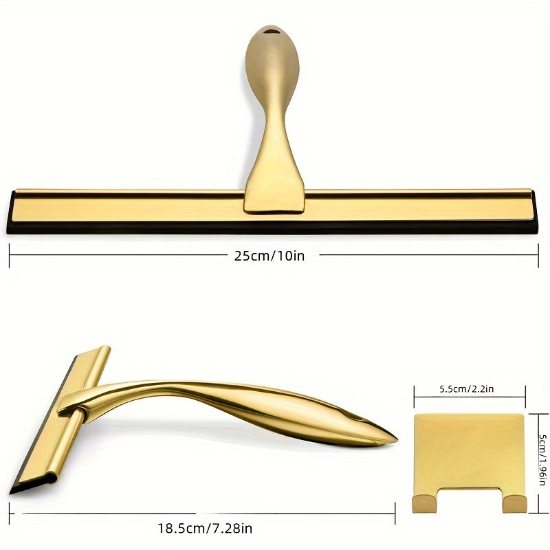 TEMU Stainless Steel Squeegee For Shower, Window, And Hard Floor Cleaning - 10 Inch Durable , All-purpose Wiper With Ergonomic Handle