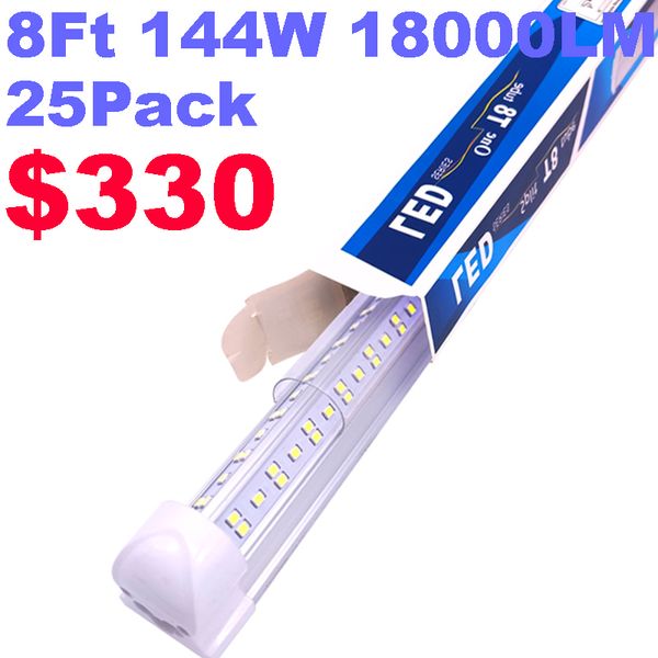 V-Shaped Integrate T8 LED Tube 8 Feet Fluorescent Lamp 144W 8Ft 6 Rows Light Tubes Cooler Door Lighting Adhesive Exterior Shop Lights Clear