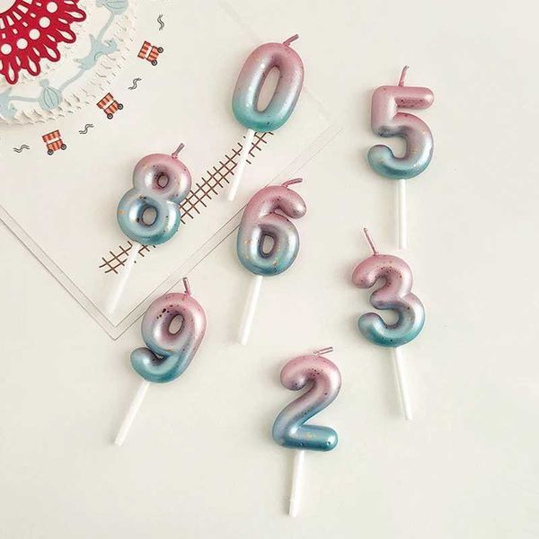 Cute Birthday Number Candle Gradient 0-9 Number Candles Cake Decor Digital Candle Topper Cupcake Kids Birthday Party Candles Y240815
