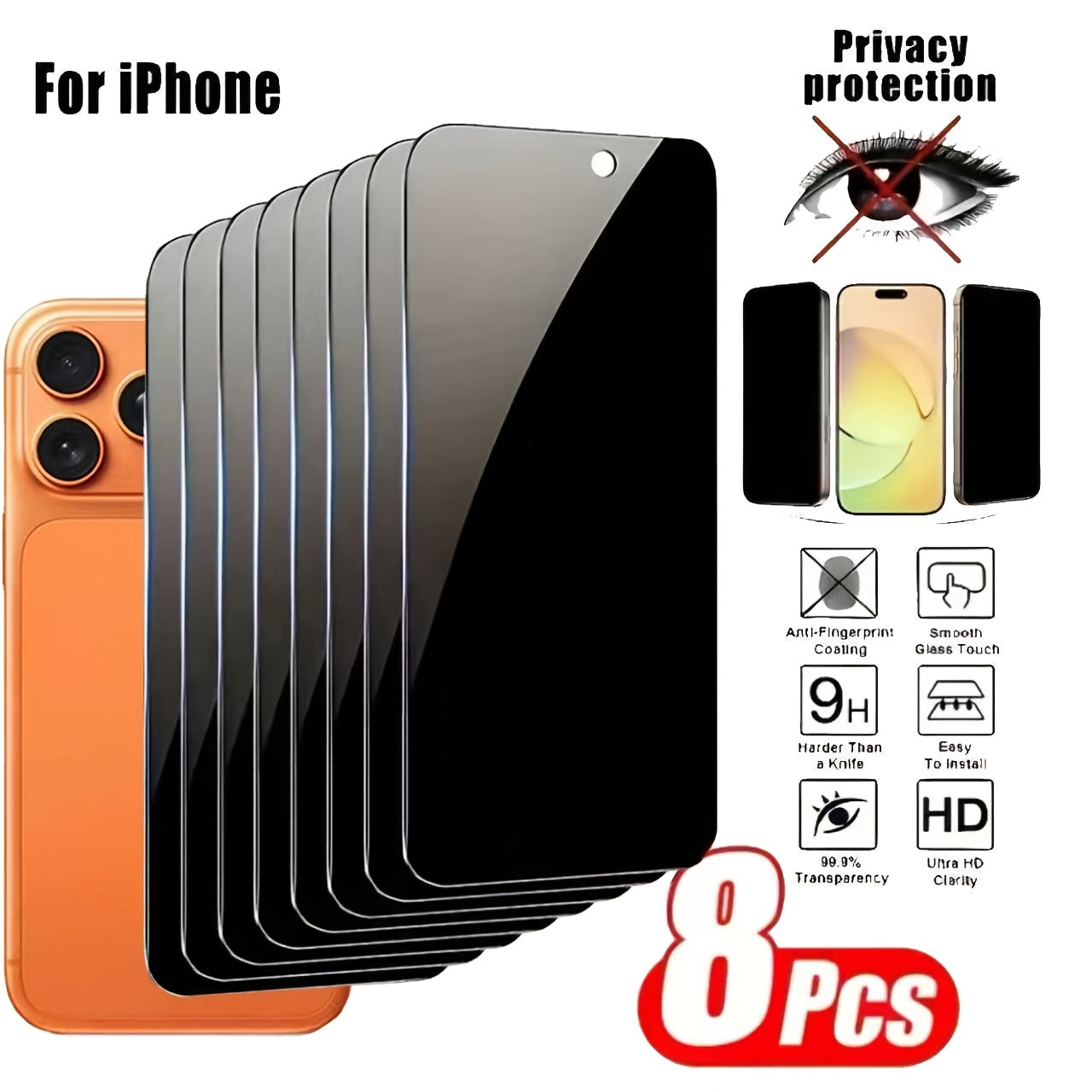TEMU 8pcs Of Privacy Tempered Glass Screen Protectors, Compatible With Iphone 17 Pro Max-17 Air-17 Pro Privacy Glass Anti-spy Privacy Protectors For