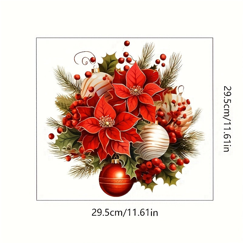 TEMU Christmas Red Poinsettia Toilet Sticker - Pvc Self-adhesive Bathroom Decor With Glossy Finish, Rectangular Holiday Decal For Toilet, Bedroom,