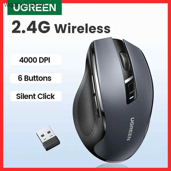 Mice UGREEN Mouse Wireless Ergonomic Mouse 2.4GHz 4000 DPI Silent 6 Buttons For MacBook Tablet Laptop PC Mute Mice Quiet 2.4G Mouse L240910