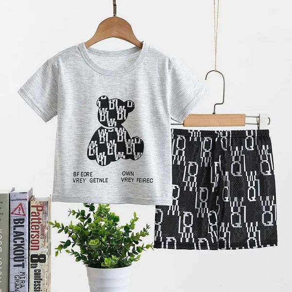 Roupas conjuntos de roupas de verão para crianças garotos de menino urso de impressão completa shorts de 2 peças Moda de seca rápida Sportsw