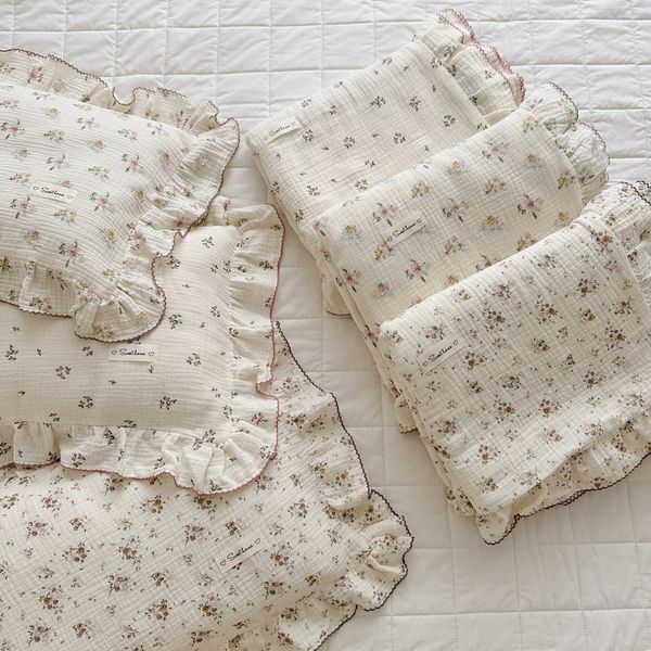 Vintage Floral Muslin Cotton Baby Crib Bedding Set Children Duvet Cover Pillowcase Without Filler 241126