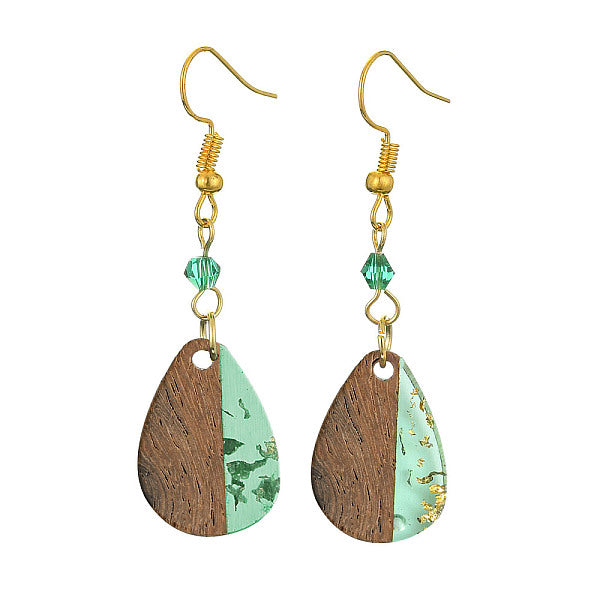 Boucles d'oreilles pendantes en résine et bois de noyer