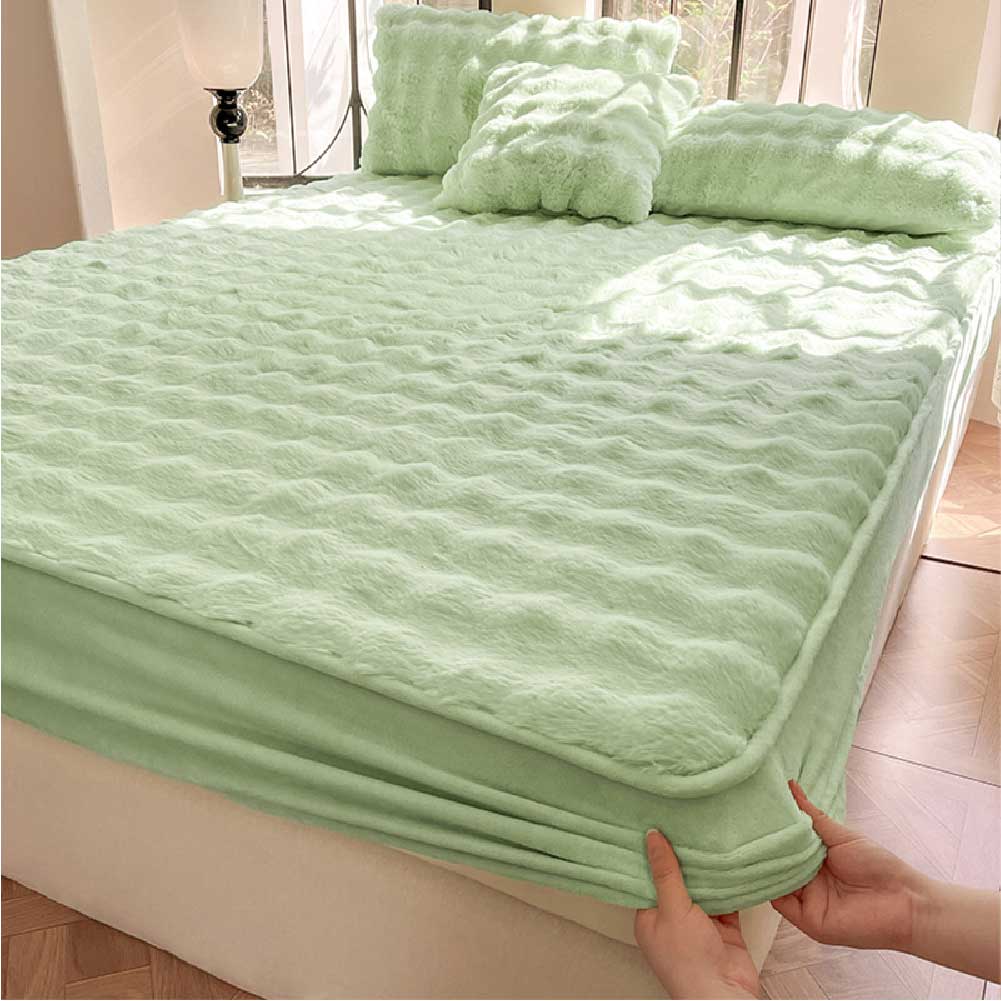 Plush Bubble Skin-Friendly Warm Fitted Sheet Mattress Cover, Green - California King(1 pc)