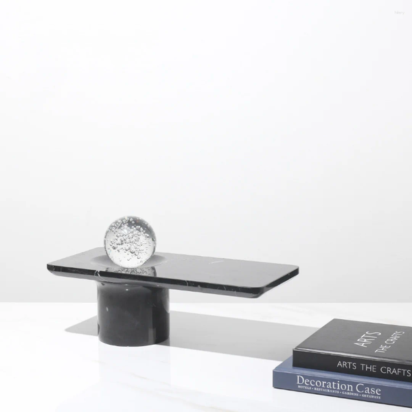 Plates Modern T Shaped Black Marble Tray Soft Decorations Sales Office Home Living Room Dining Table Coffee Fruit Storage