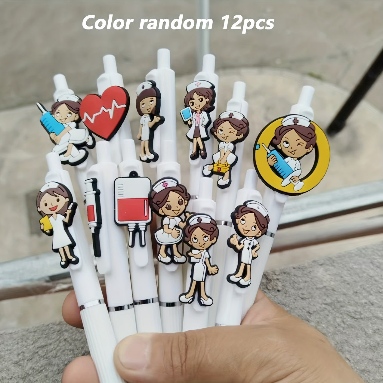 TEMU 12pcs Nurse & Doctor Themed Gel Pens With Pvc Soft Gel Ink - Assorted Medical Cartoon Designs, Durable Plastic Pens For, Office, Hospital Use -