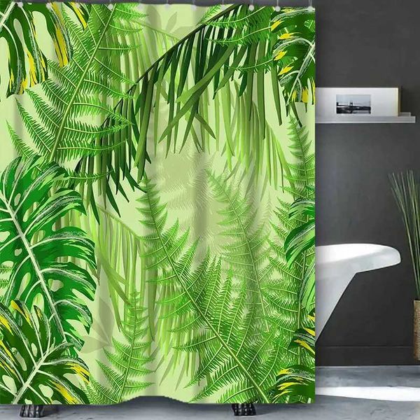 Frond Bathing Curtain Bathroom Nordic green leaf Shower Curtain Waterproof With 12 Hooks Home Deco Free Ship Y240815