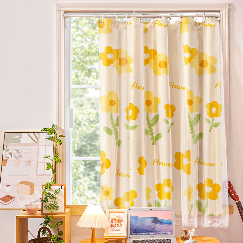 YL-36776 Punch-free installation simple curtain blackout cloth sunshade with rod small short window door curtain rental house partition curtain