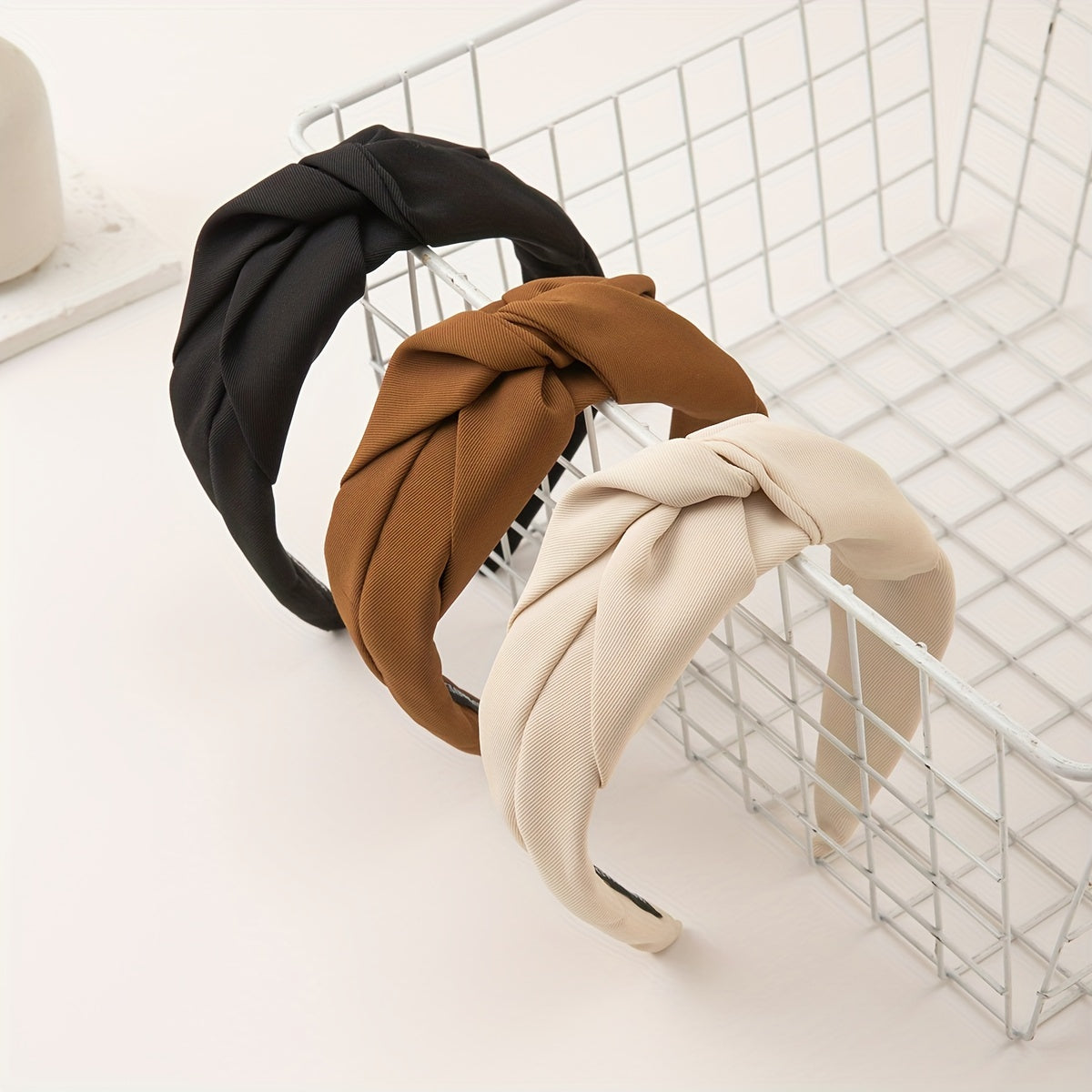 TEMU 3pcs Elegant Knotted Fabric Headband Set For Women - Versatile Solid Color Hairbands, Casual Attire