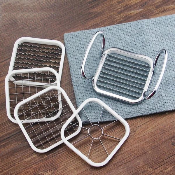 Manual Strip Chopper 1 Metal Handle and 5 Blades Multifunctional Fruit Vegetable Cutter Potato Chip Stainless Steel Fruit Slicer 240105