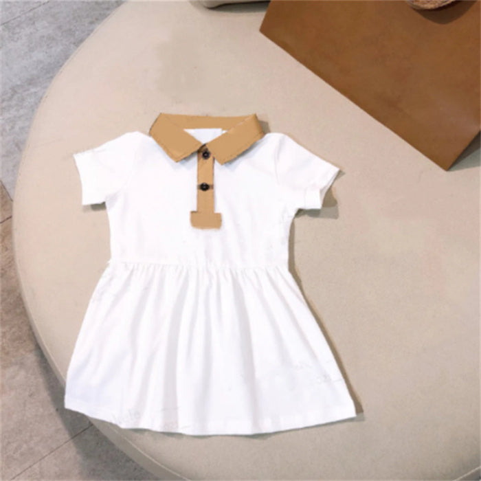 Luxury kids Baby girls dress Letter bowknot Summer Cotton short sleeve Girl&#039;s Dresses children designer clothing Casual princess pleated skirt
