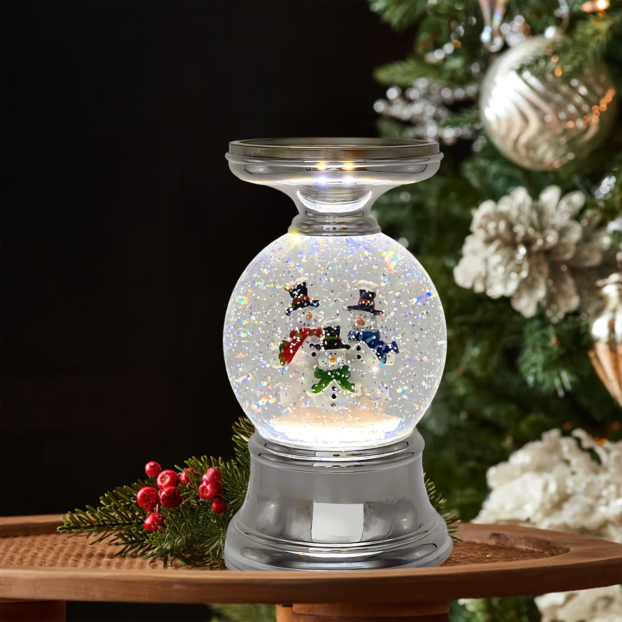 TEMU 3-wick Candle Holder Compatible With Bath & 3-wick Candles - Water Snowman Pedestal, Seasonal Display, Holiday Decor, Elegant Design, Decorative