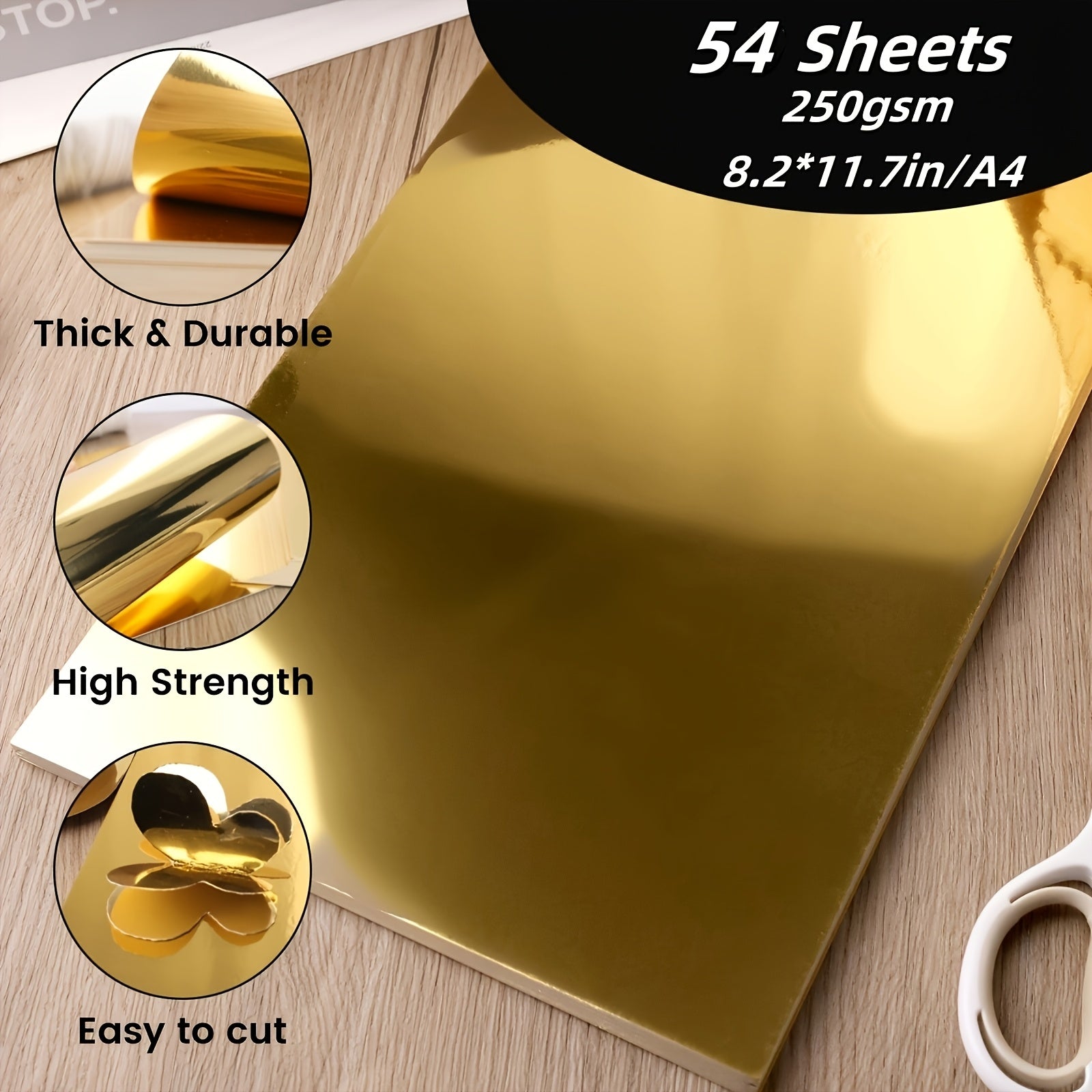 TEMU [54 Sheets Golden Cardstock] Metal Mirror Paper, 8..7 Inches (250 Gsm) | , | Compatible With Machines And Drawing Pens, Great For Crafts,
