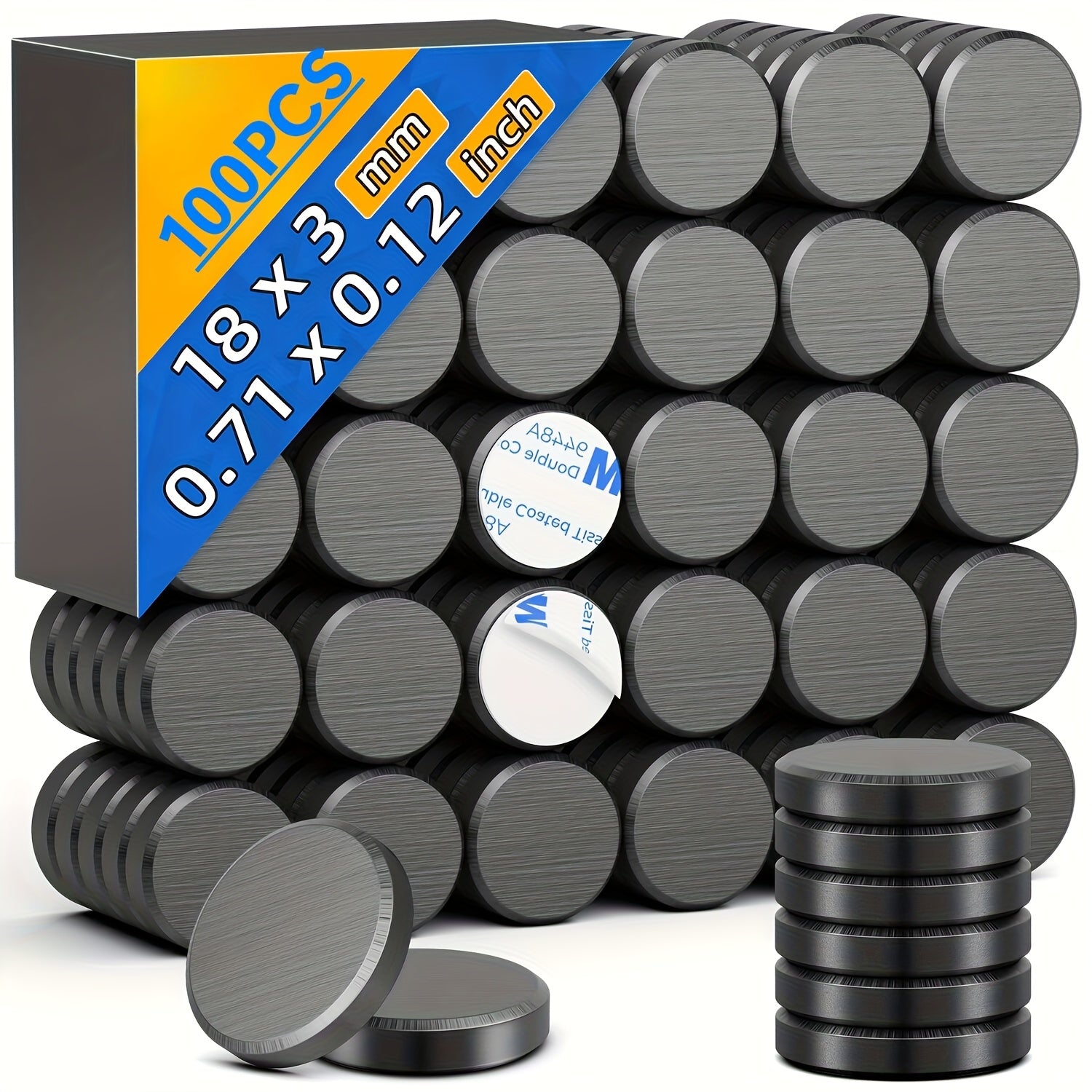 TEMU 100pcs 18x3mm Ceramic Magnets With Adhesive Backing, Small Round Magnets Disc For Refrigerator