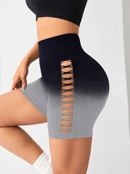 Yoga Outfit New Gradient High Waist Mesh Shorts Womens Running Fitness Hip Tight Sports Three-point Pants Gym biker shorts H250111