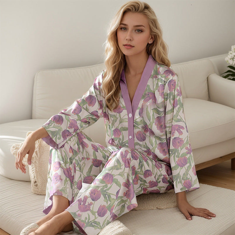 2024 new sleepwear women&#039;s cardigan spring and autumn long sleeved pants instamu home wear