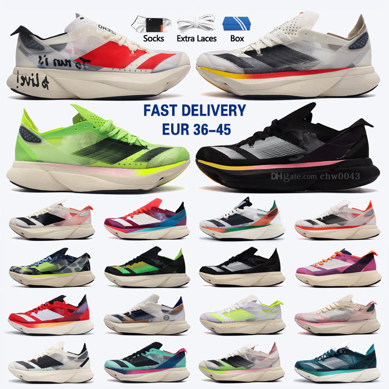 2025 Carbon Fiber With Box Adizeros Running Shoes Designers Adioss Pro 3 Men Womens Outdoor Black Blue Red Yellow Salt Grey Mens Trainers Sports Sne