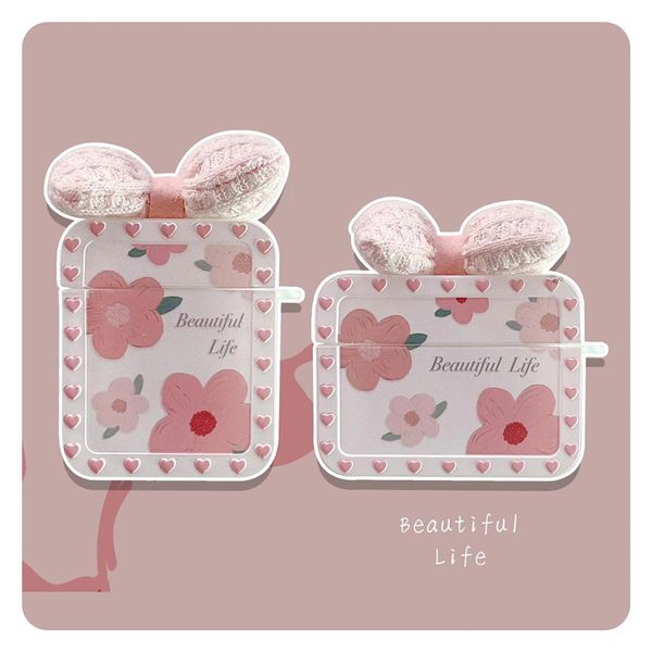 ddmygifts Oil painting small pink flower suitable for Pro1-2-3 Bluetooth wireless headphone cover, simple and creative soft shell A