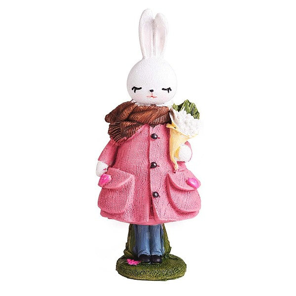Resin Standing Rabbit Statue Bunny Sculpture Tabletop Rabbit Figurine for Lawn Garden Table Home Decoration ( Pink )