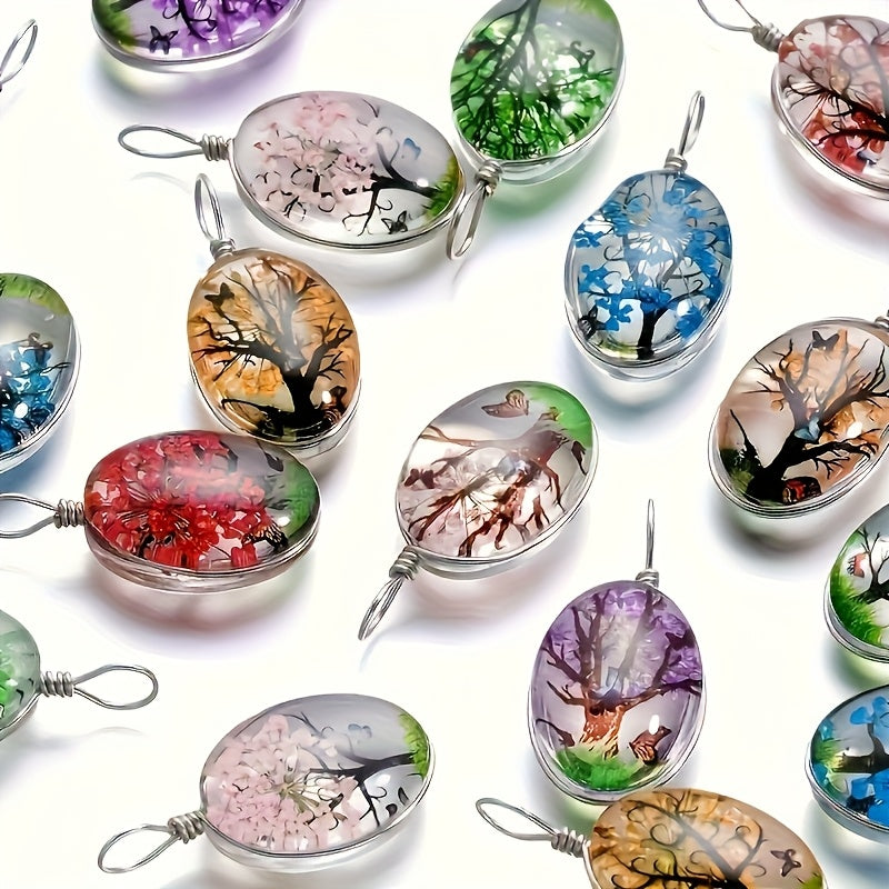 TEMU 10pcs Water Drop-shaped Pendant, Tree Of Life Transparent Necklace, Bracelet Pendant Diy Handmade Eternal Flower Necklace, Earring Accessories