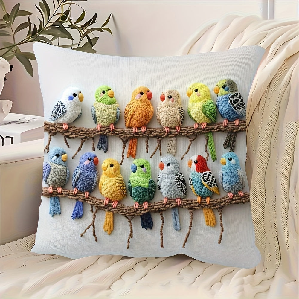 TEMU 2d Flat A Embroidery-like 2d Printed Pillowcase, Flat Printed Pillowcase, Colorful Birds, Parrot And Tree Branches Design, Single-sided Print;