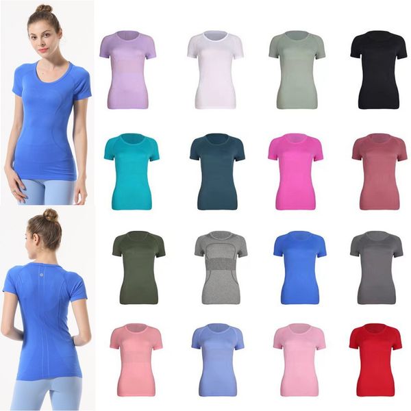 Yoga outfit Tees Women Tshirt Designer T Shirt Womens Activewear Tops High Elastic Breathable Running Top Quick Drying Seamless Short Sleeve