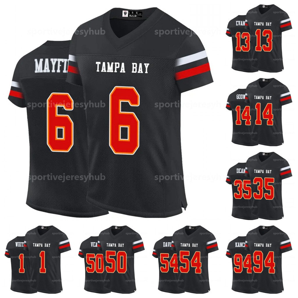 Mens-Youth Footballerseys Mayfield 6 Baker E Godwin Antoine Dean Vea David Nerlson 13 Mike 25 Buccaner Black Custom ed JAmerican Football Jersey