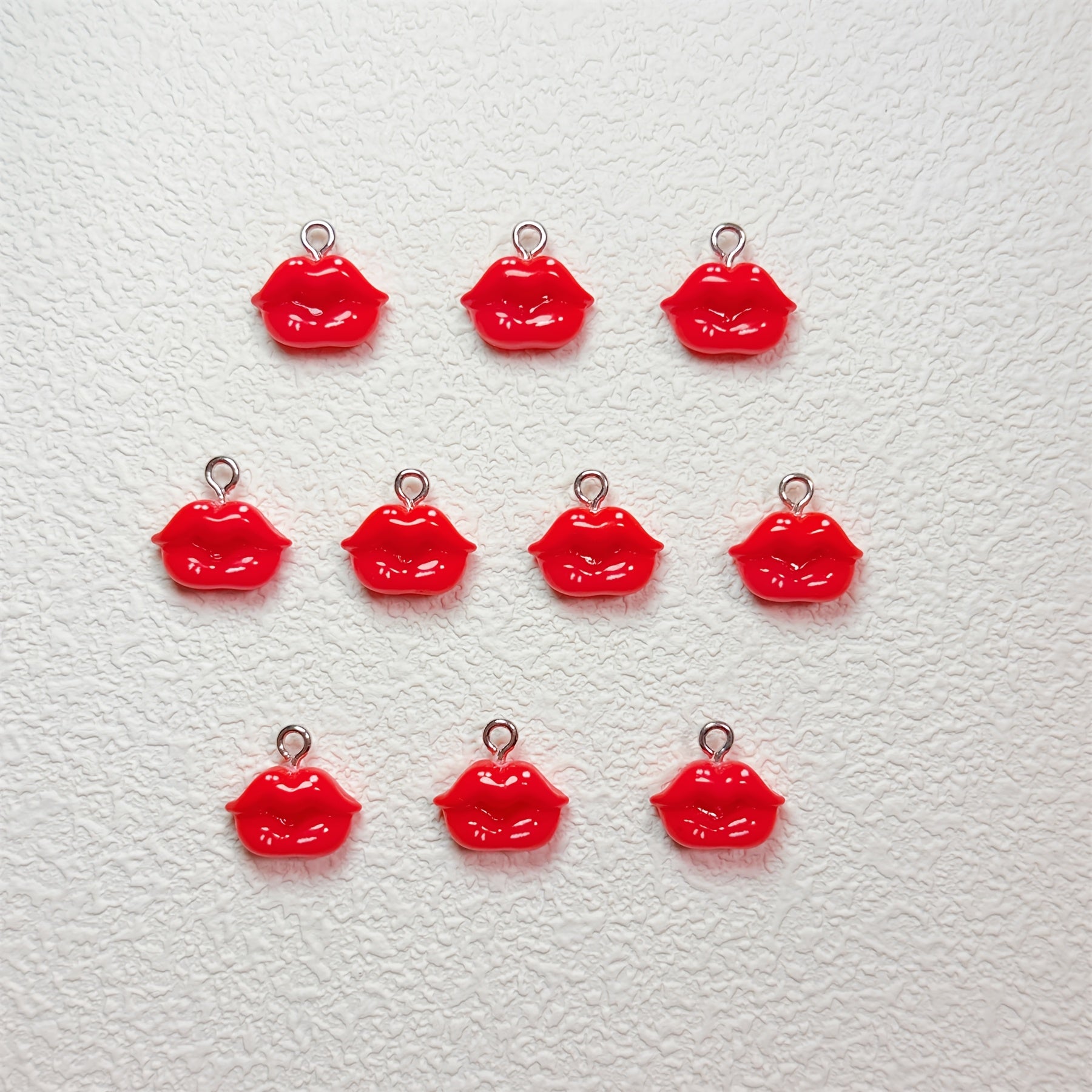 TEMU 10pcs Handmade Red Lips Charms - Glossy Resin Mini Pendants For Jewelry Making, Keychains, Bag Accessories - Vibrant Lipstick Color, Durable