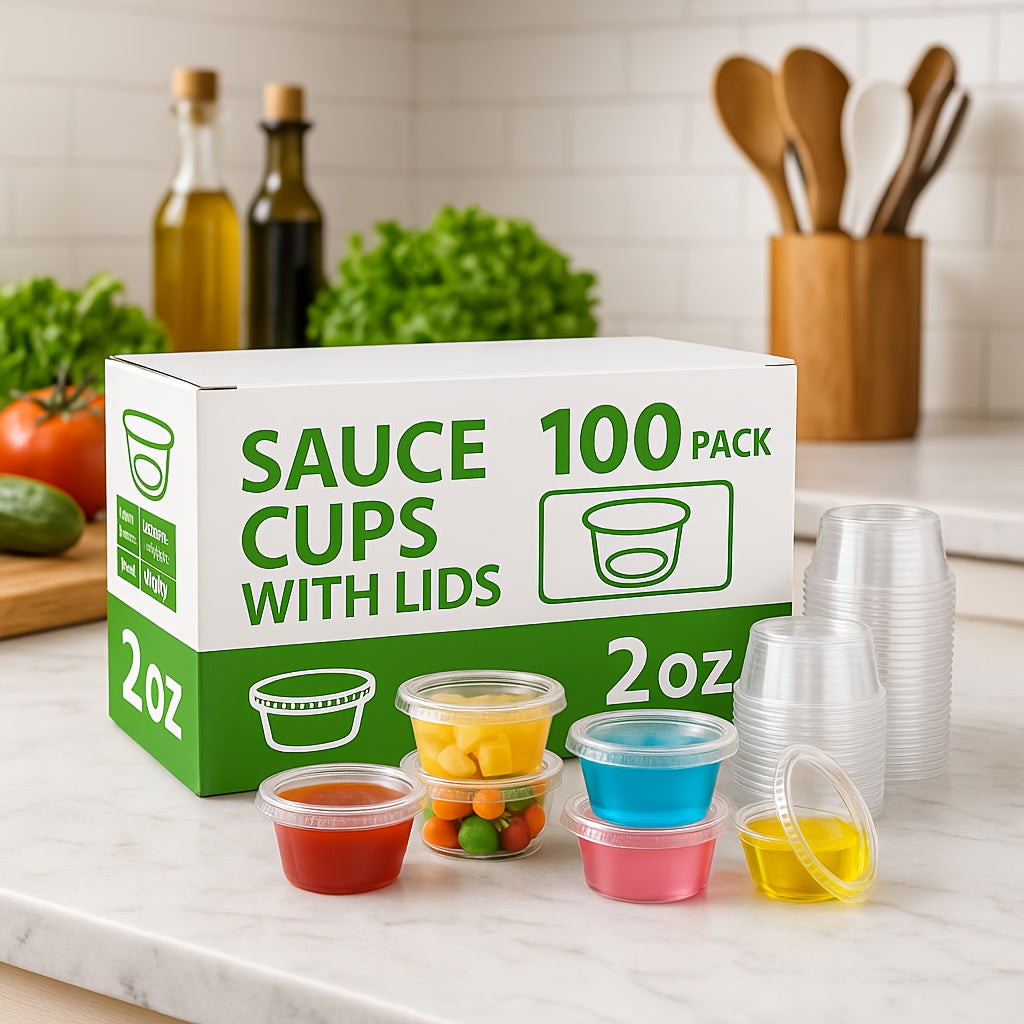 TEMU 200 Sets 2oz-3.25oz-4oz Plastic Portion Cups With Lids, 2oz-3.25oz-4oz Oz Plastic Sauce Cups, , Disposable Condiment Containers For Food Sample