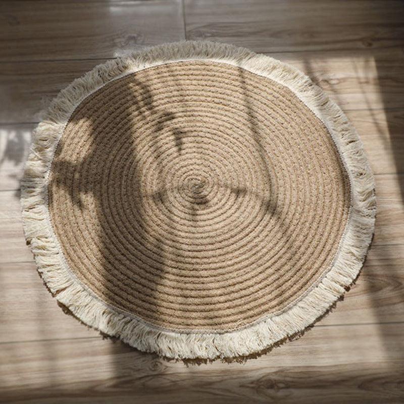 Cotton Rope European Style Tassel Floor Mat Balcony Cotton and Linen Carpet Homestay Floor Coffee Table Round Bedroom