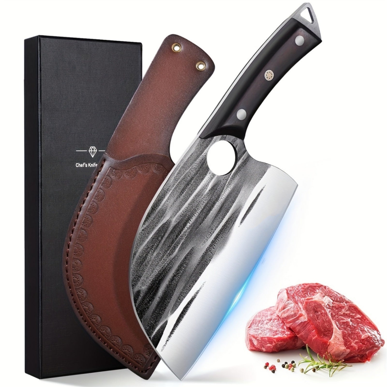 TEMU Upgraded Chef Knife Knife With Sheath Meat Knife For Meat Cutting Heavy Duty Chopping Knife For Kitchen Outdoor Cooking, Camping