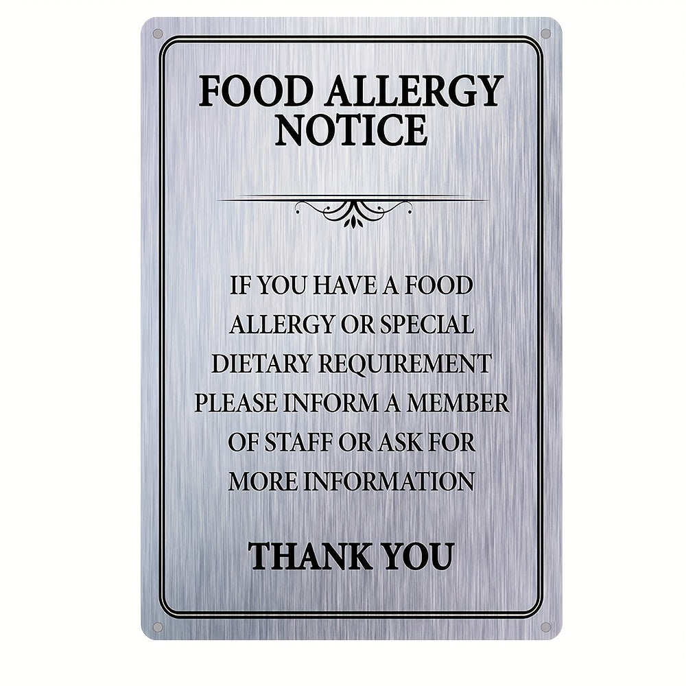 TEMU 1pc Vintage-style "food Allergy Notice" Metal Sign, 8"x12" - Humorous Decor For Outdoor Yard, Pub, Bar, Or Beer Shed, Wall-mounted Iron Plaque