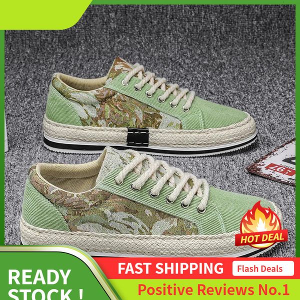Ddmyoutdoor Vintage Print Sneakers Flat Low Top Men Canvas Casual Shoes Outdoor