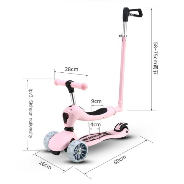 3 In 1 Children&#039;s Scooter 1-3-6-12 Years Old Boys and Girls Children Can Sit And Ride With Push Rod Portable Outdoor Scooters