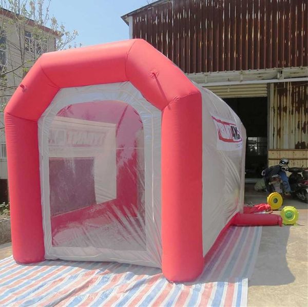 4.5x3x3m Mini Oxford fabric spray booth inflatable painting tent Red Silver motorcycle repair working station portable room with mat for out