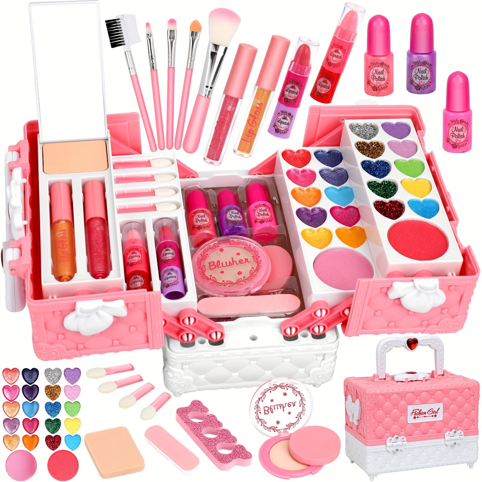 TEMU 45pcs Kids Makeup Kit For Girl, Washable Real Makeup Set Girl Toys, Little Girls Makeup Kit, Princess Pretend Play Makeup Beauty Set Birthday