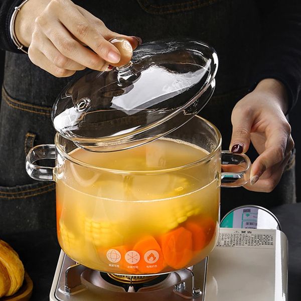 Transparent glass soup pot heatresistant microwave heated dual handle with lid kitchen cooking tool 240813