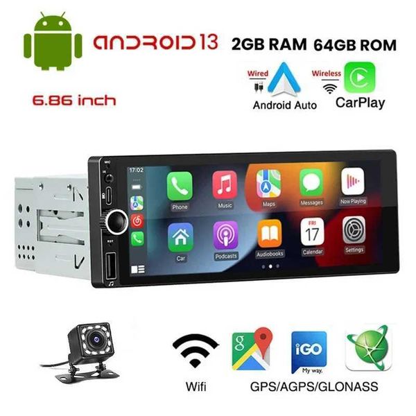 Other Electronics 1 DIN Android car radio wireless car player Android automatic WiFi Bluetooth handheld GPS FM RDS USB 6.86-inch IPS screen