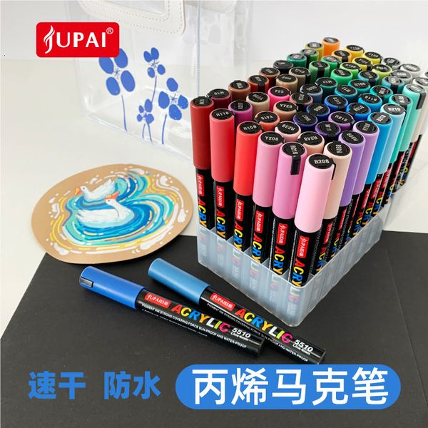 Painting Pens Jupai Acrylic Pen Hand-painted Ceramic Glass Fabric Graffiti Waterproof 60-color Water-based Acrylic Marker Set 230710